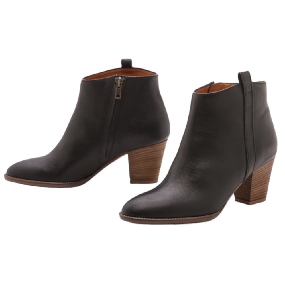 Madewell Black Leather Billie Ankle Boot Size 7.5 stack wood heel - Picture 2 of 12